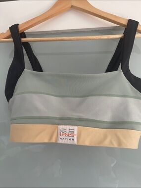 P.E Nation Sage, Black & Tan Colorblock Sports Bra